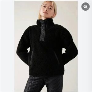 Athleta Cozy Sherpa Snap Black Sweatshirt 1X NWT